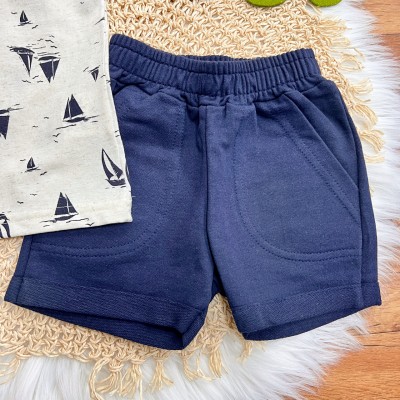 Conj. Regata em Linho Enjoy e Bermuda em Moletinho - Marinho e Areia